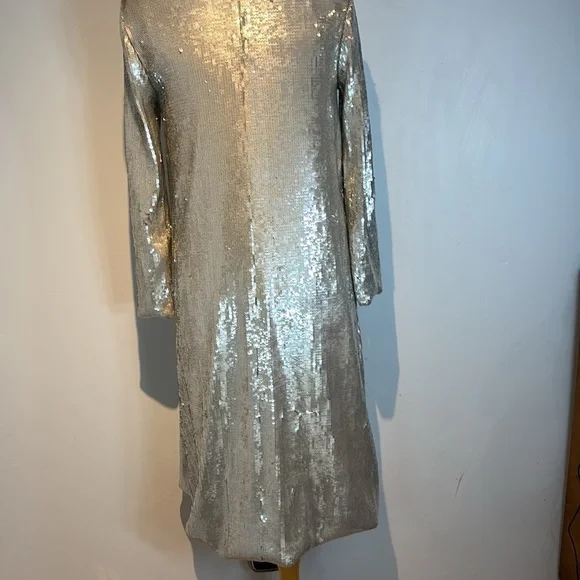 Zara silver sequin long sleeve midi dress size medium - Picture 8 of 14
